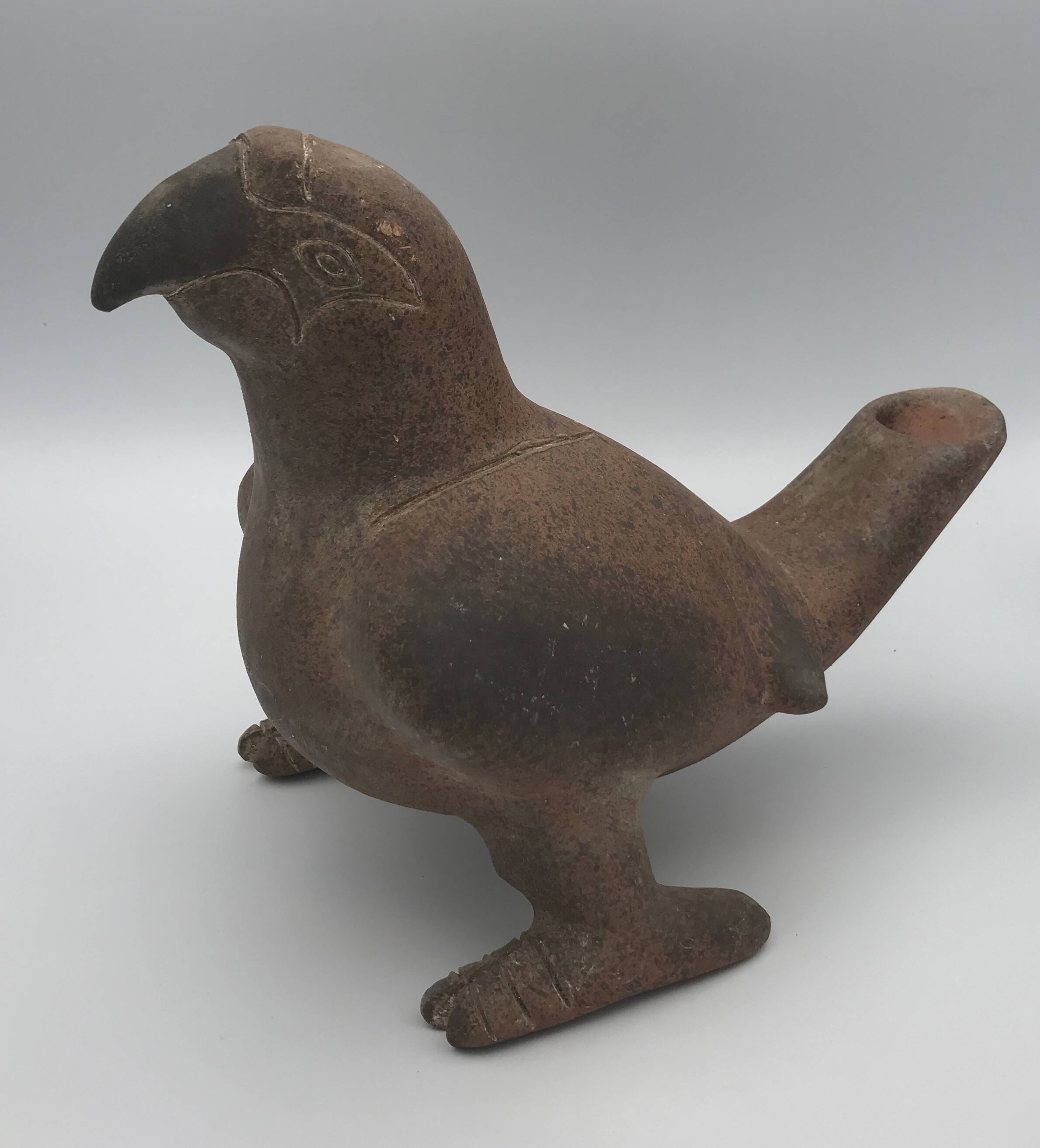 Vase zoomorph bird sculpture terracotta parrot, mexico, 70s