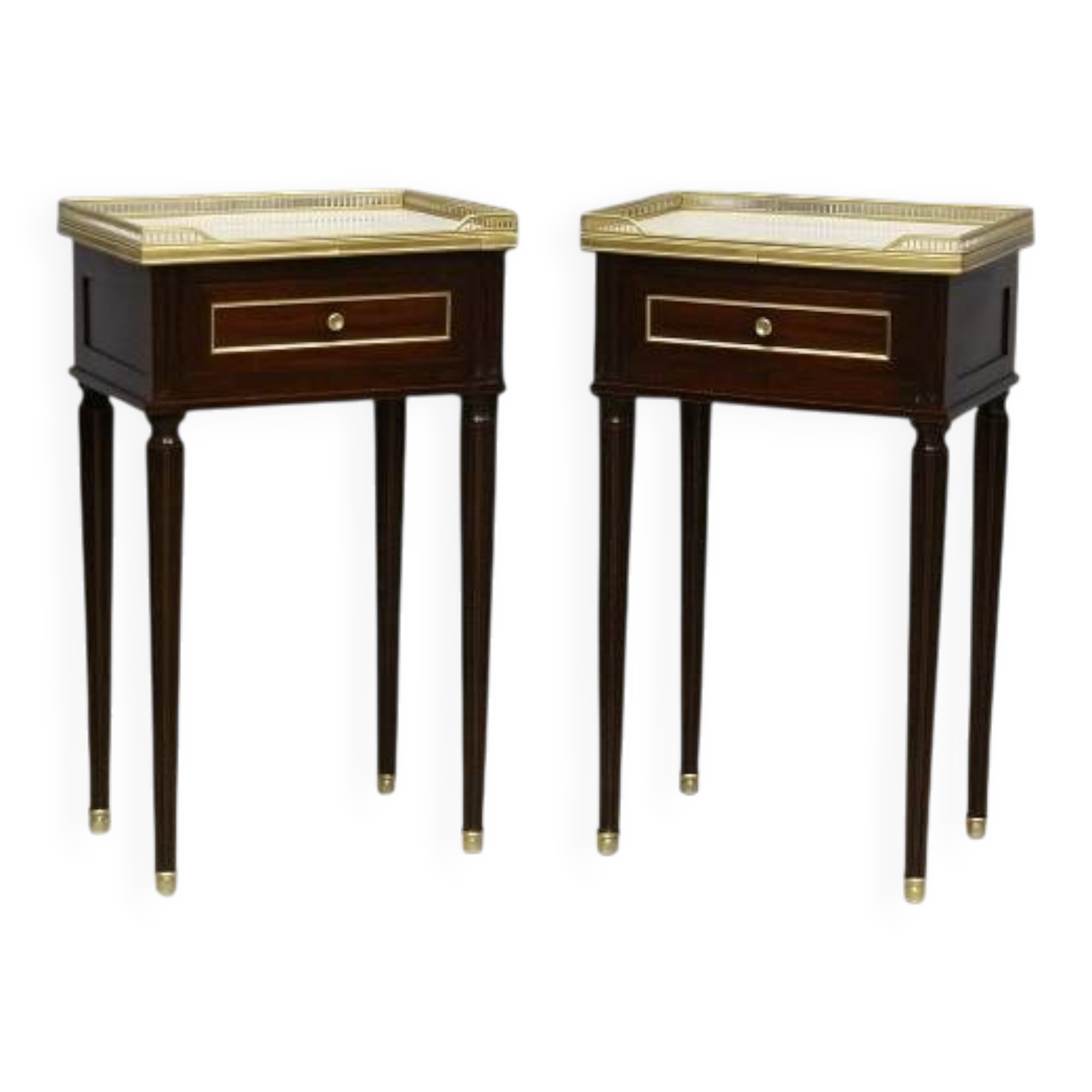 Pair of Louis XVI Style Nightstands with White Carrara Marble