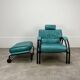 Postmodern design armchair and ottoman, 80s leather