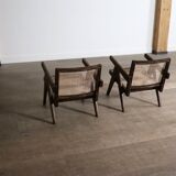 Pierre Jeanneret lounge chairs PJ-SI-29-A in teak and Cane, 1950s
