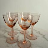 5 small pink glass stemmed glasses