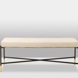 Pair of white benches, in lacquered and gilded metal. 2000s.