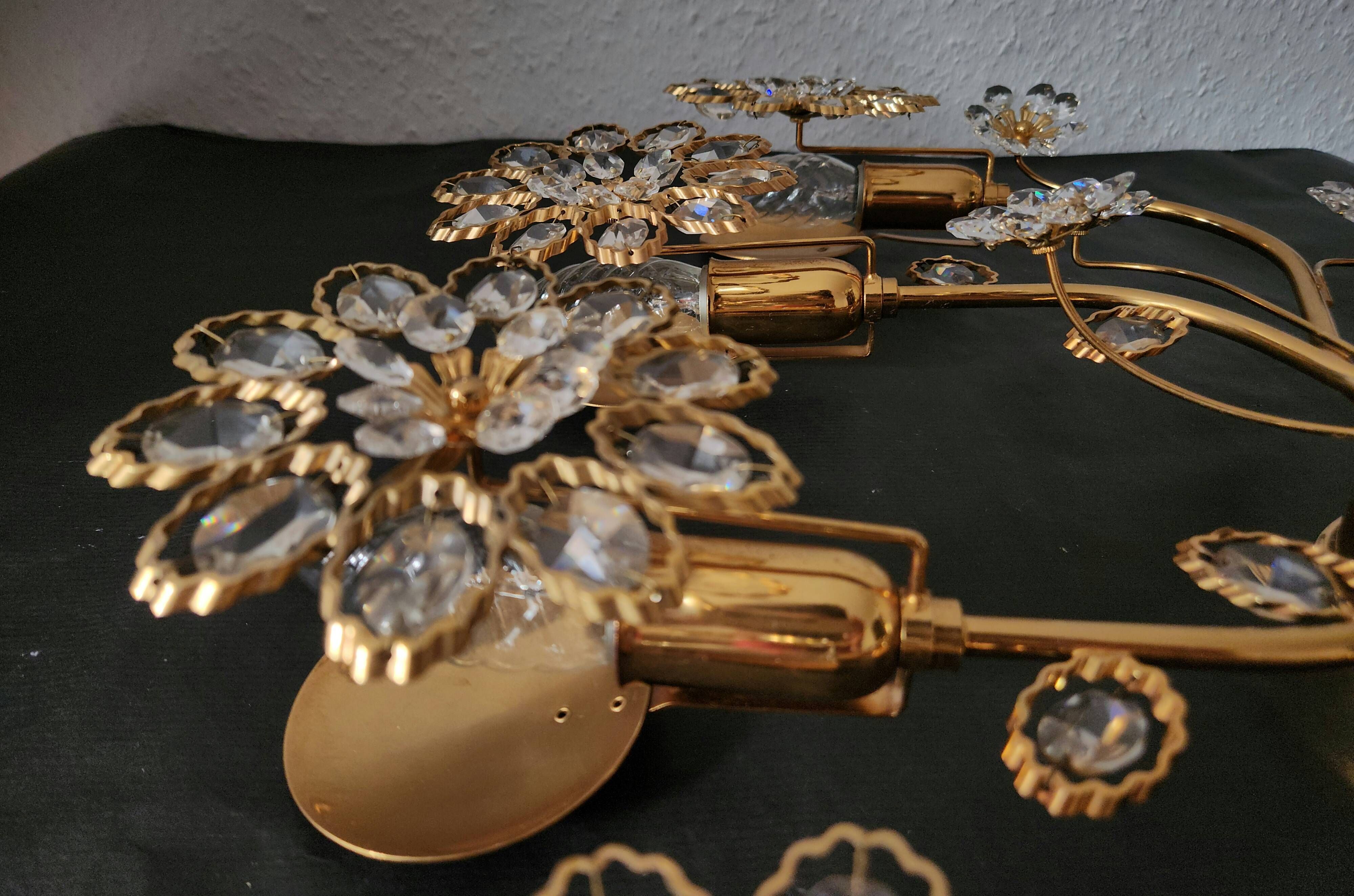 Palwa Hollywood Regency vergoldet Wandlampe Messing Swarovski Kristallen