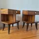 Pair of Art Deco bedside tables with flame veining, 1930s.