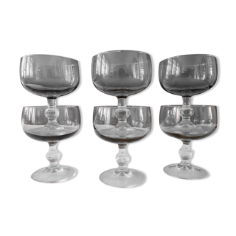 Ensemble de 6 coupes en verre fumé