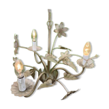 Vintage gold metal chandelier with floral decoration.