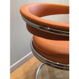 2 victoria armchairs 70s chrome tube and skaï terracotta color