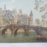 Tableau lithographie les quais de seine à Paris signé alexis Mori.