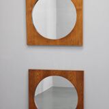 1970s Pair of Oak Large Square Mirrors, Czechoslovakia