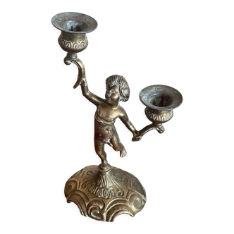 Cherub brass candle holder