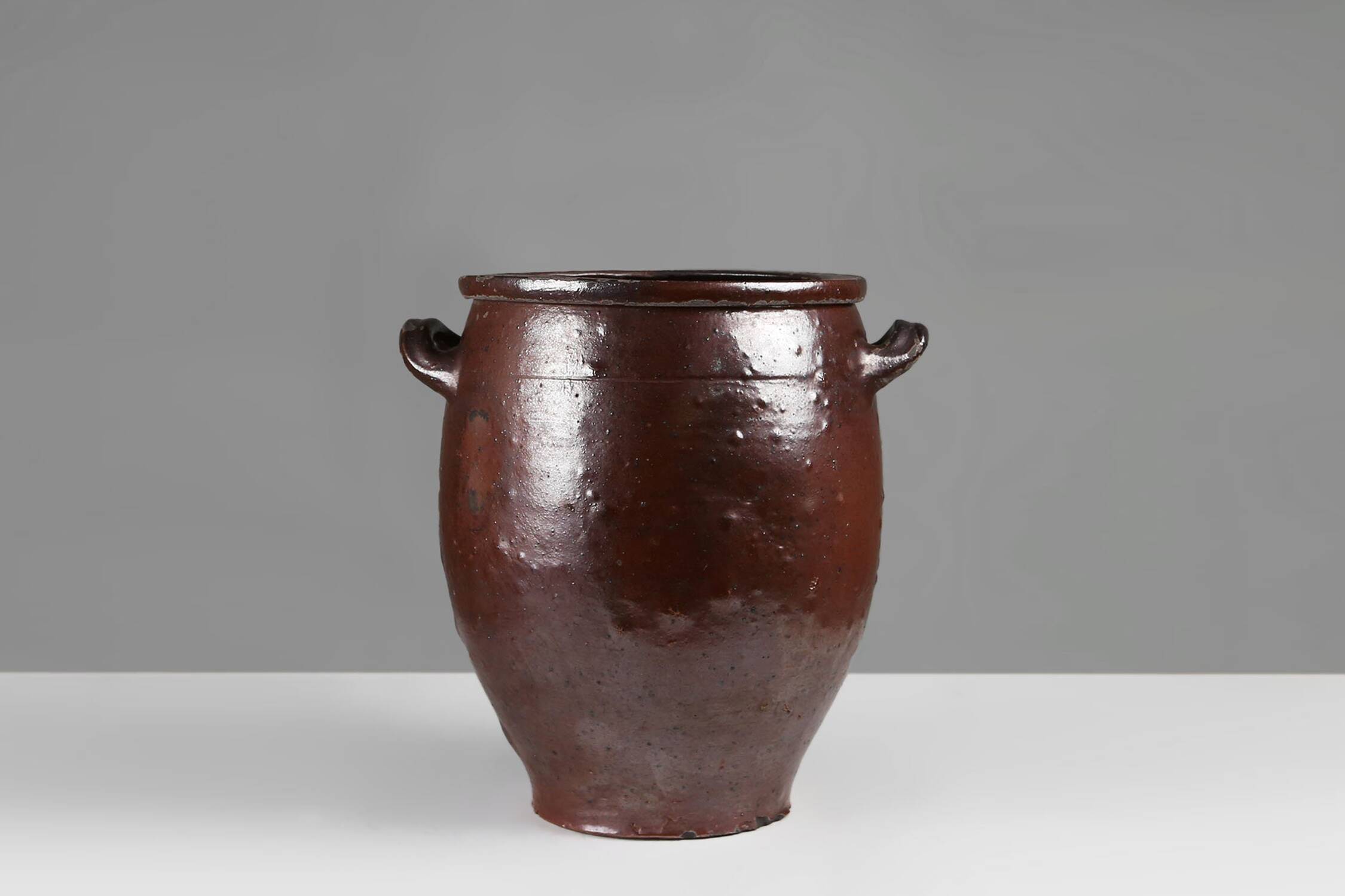 Signed Rustic Large Glazed Brown Ceramic Pot, Belgium, 1800s