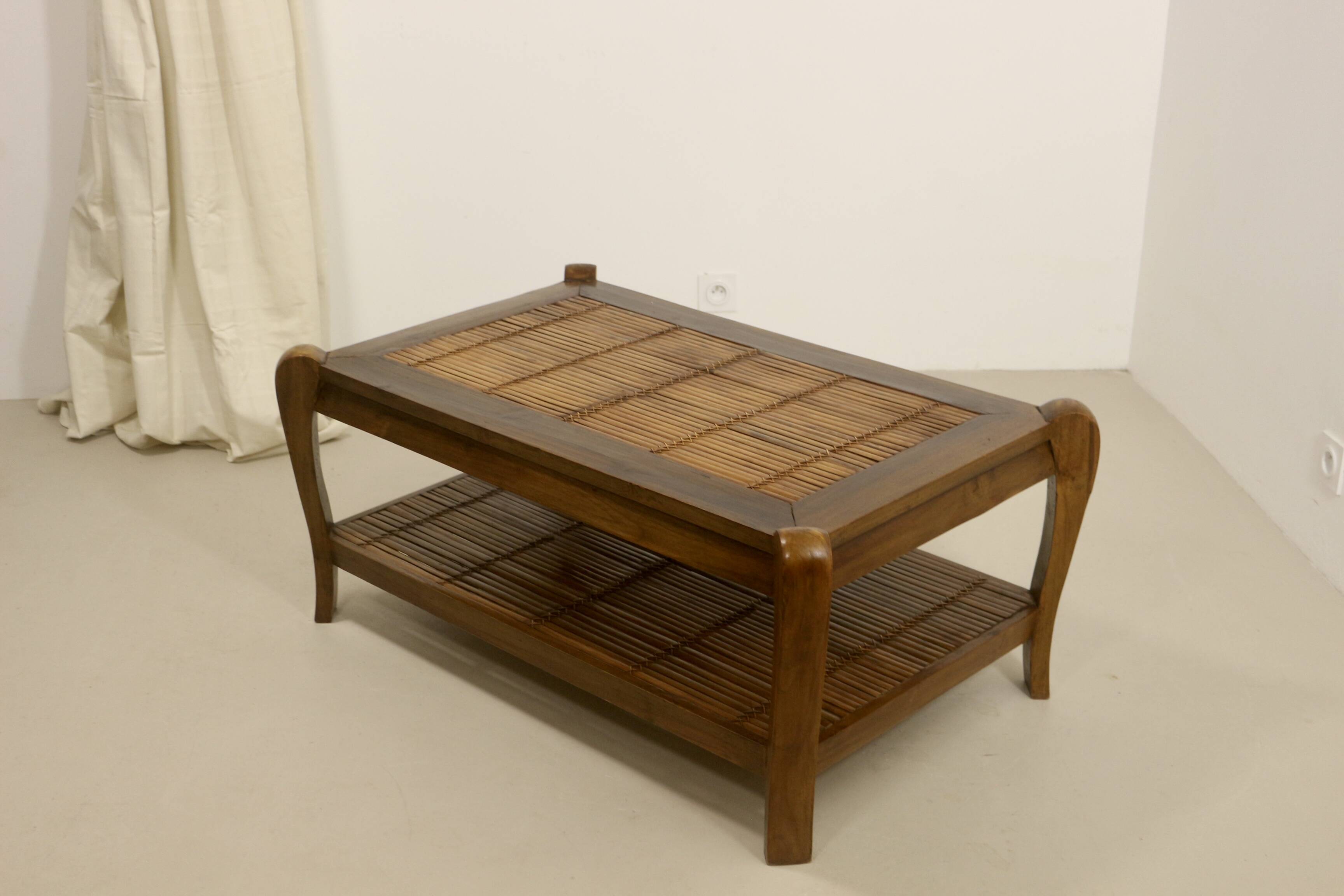 Vintage coffee table in wood and bamboo year 70