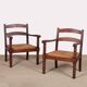 Pair of oak and straw armchairs from the 1940s