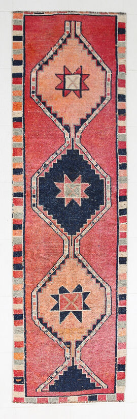 3x9 Somon Red & Dark Blue Hallway Runner Rug