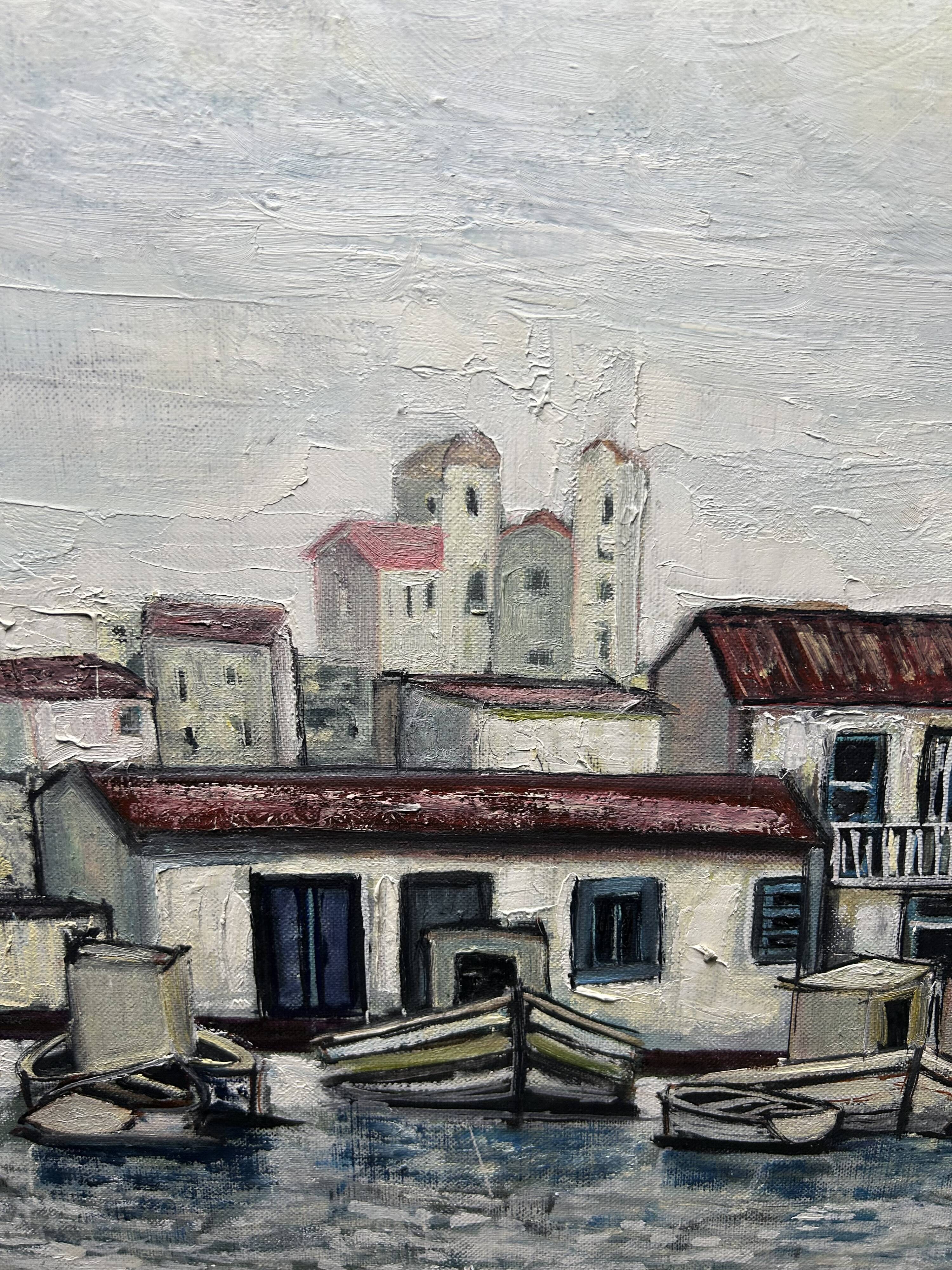 Mediterranean port landscape. Oil on canvas signed.