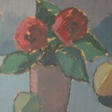 Mid-century original Swedish oil on panel still life with pot plant