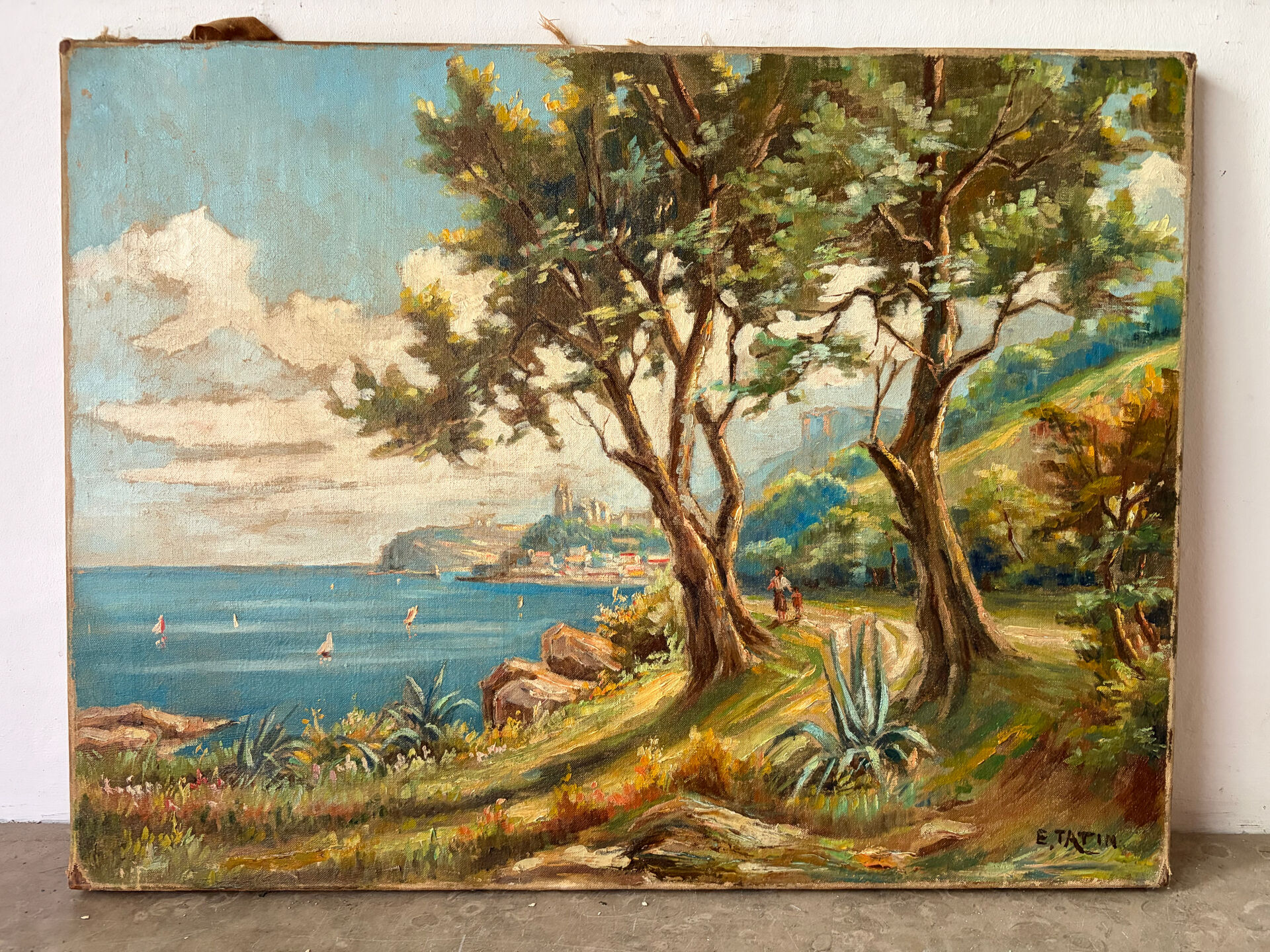 Oil on canvas Roquebrune-Cap-Martin, signed Émile Tatin