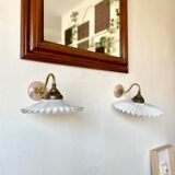 Wall lamp gooseneck in gilded metal and white opaline