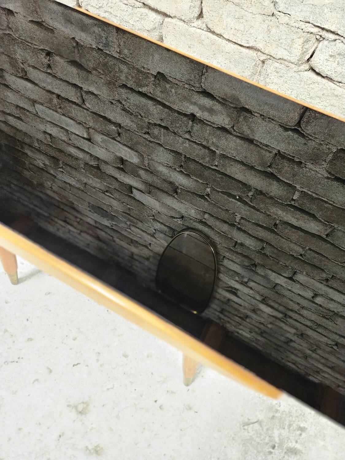 Small opaque black glass coffee table 1960