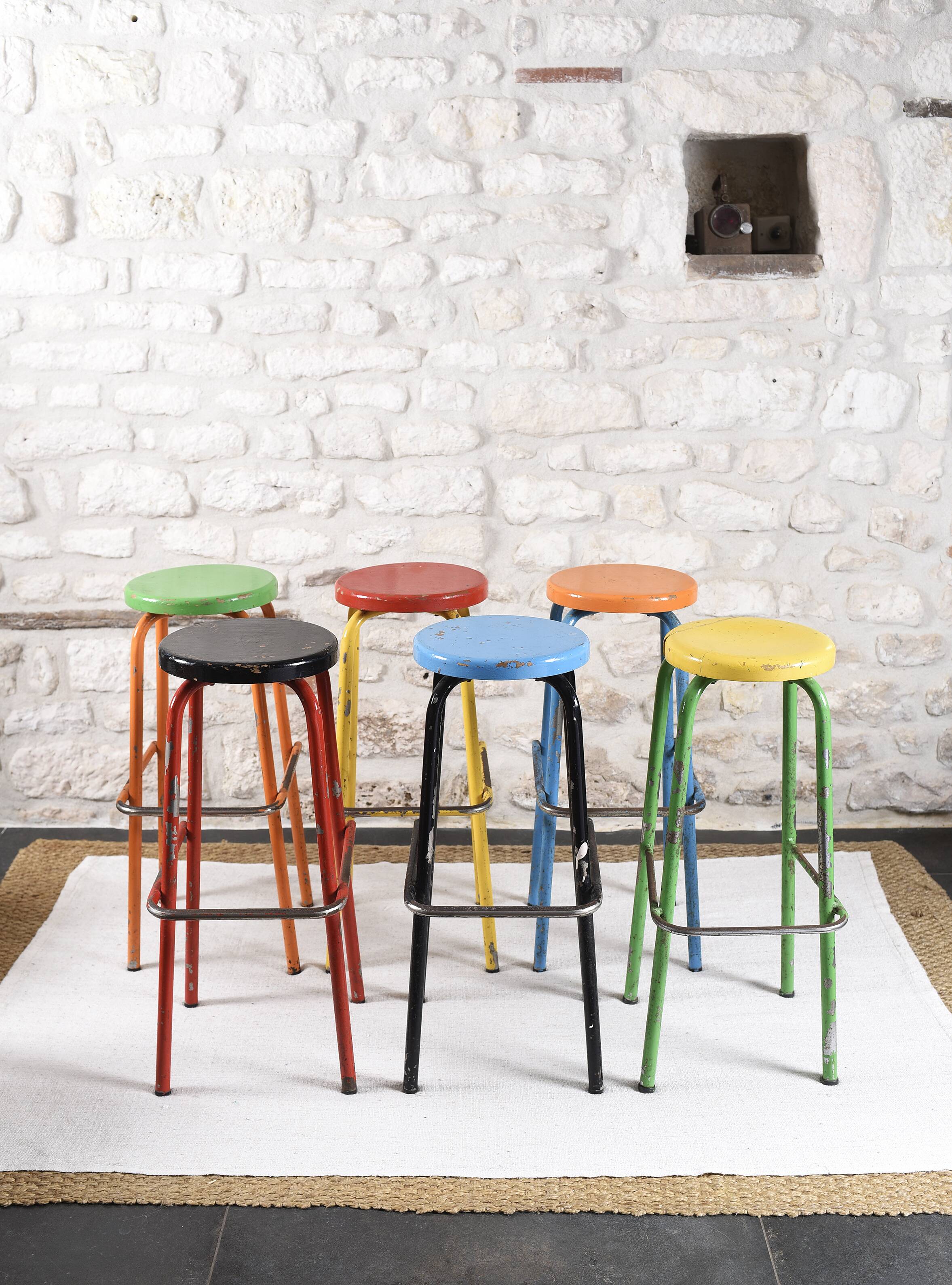 Set of 6 industrial high stools