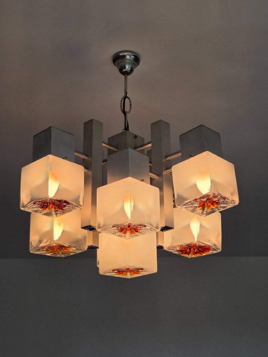 Lustre vintage à 9 feux Scoliari pour Mazzega années 60-70