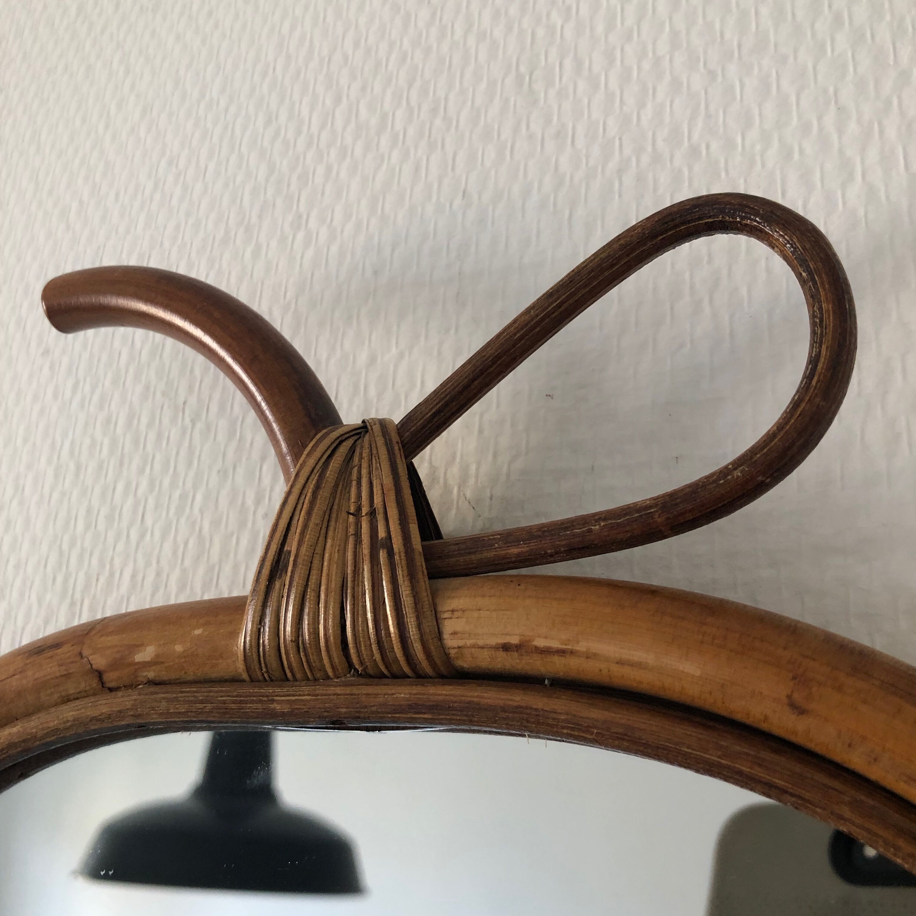 Rattan apple mirror 1960s 32 x 31 cm