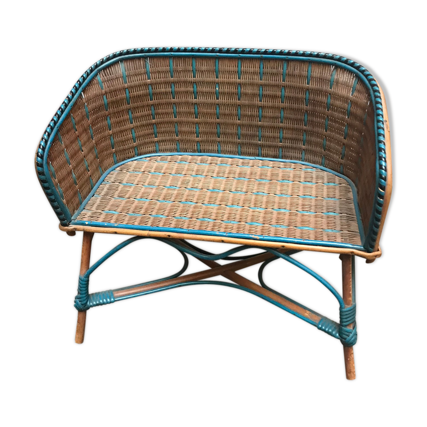 Vintage rattan doll bench