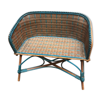 Vintage rattan doll bench