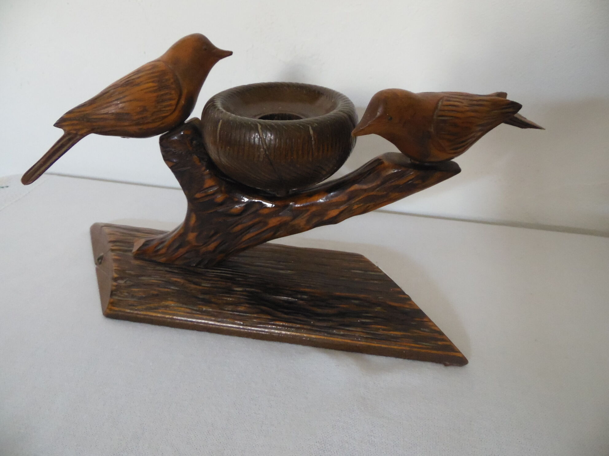 Candle holders birds carved wood