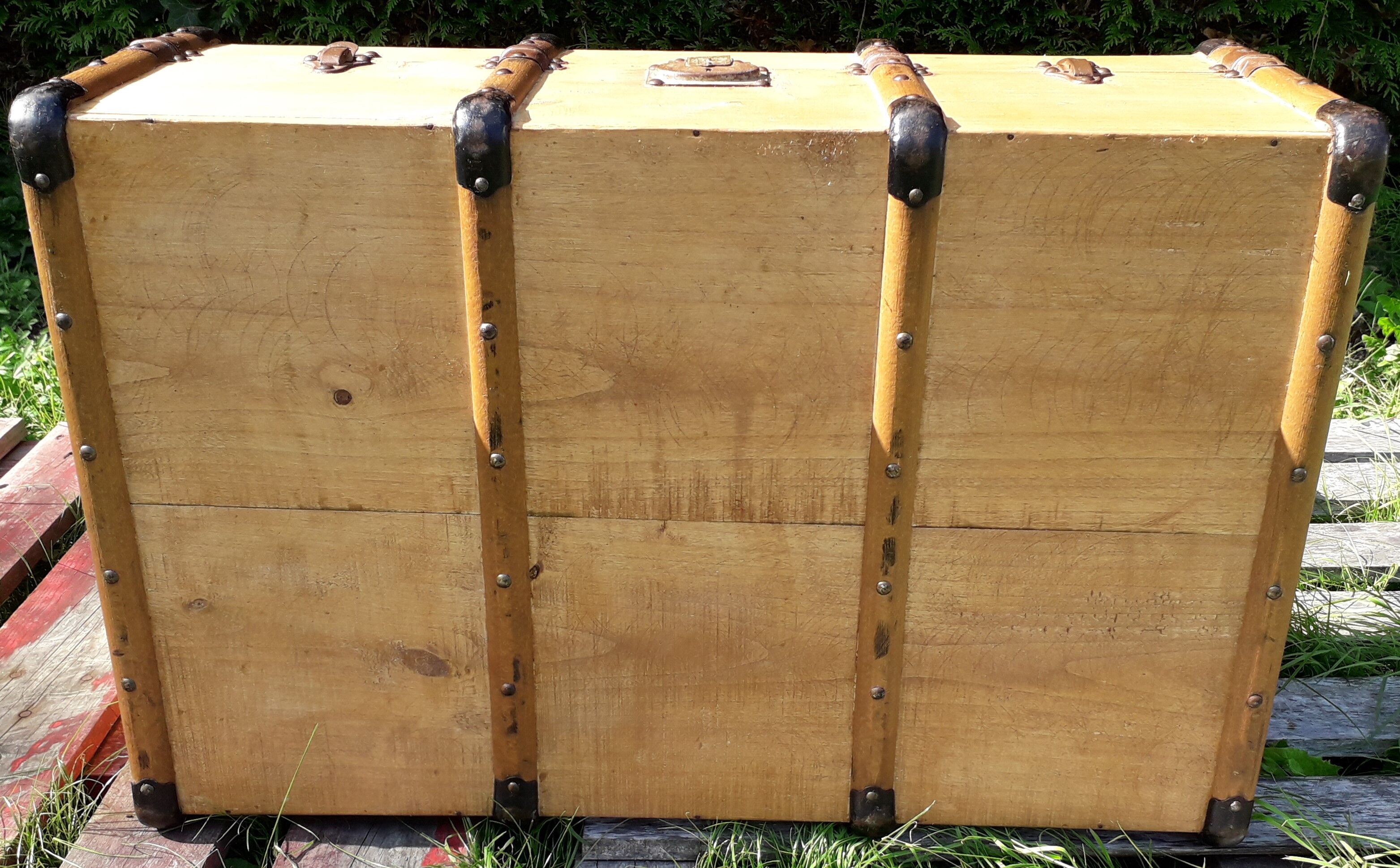 Old wooden travel trunk