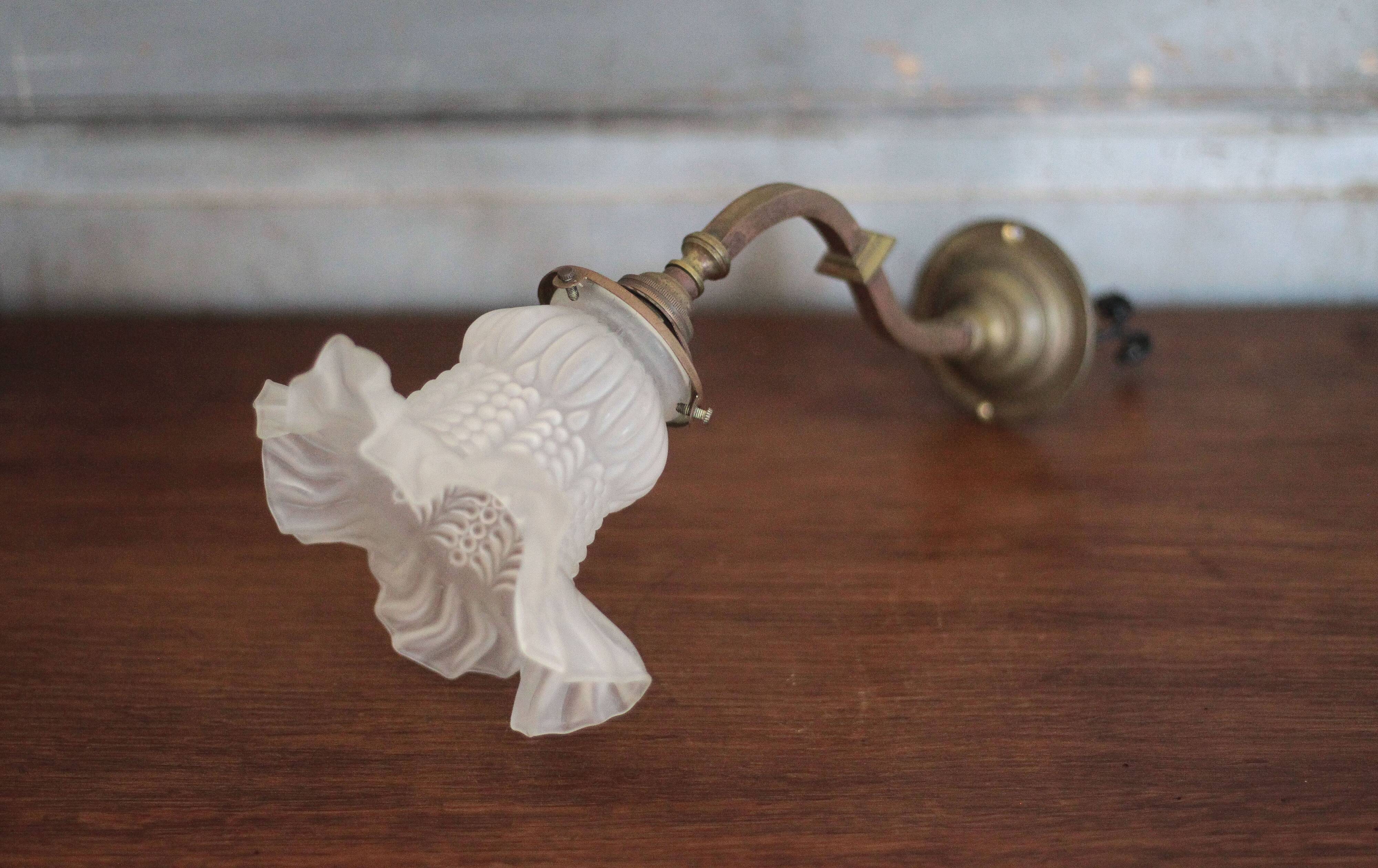 Vintage wall light, bronze swan neck and tulip globe wall light