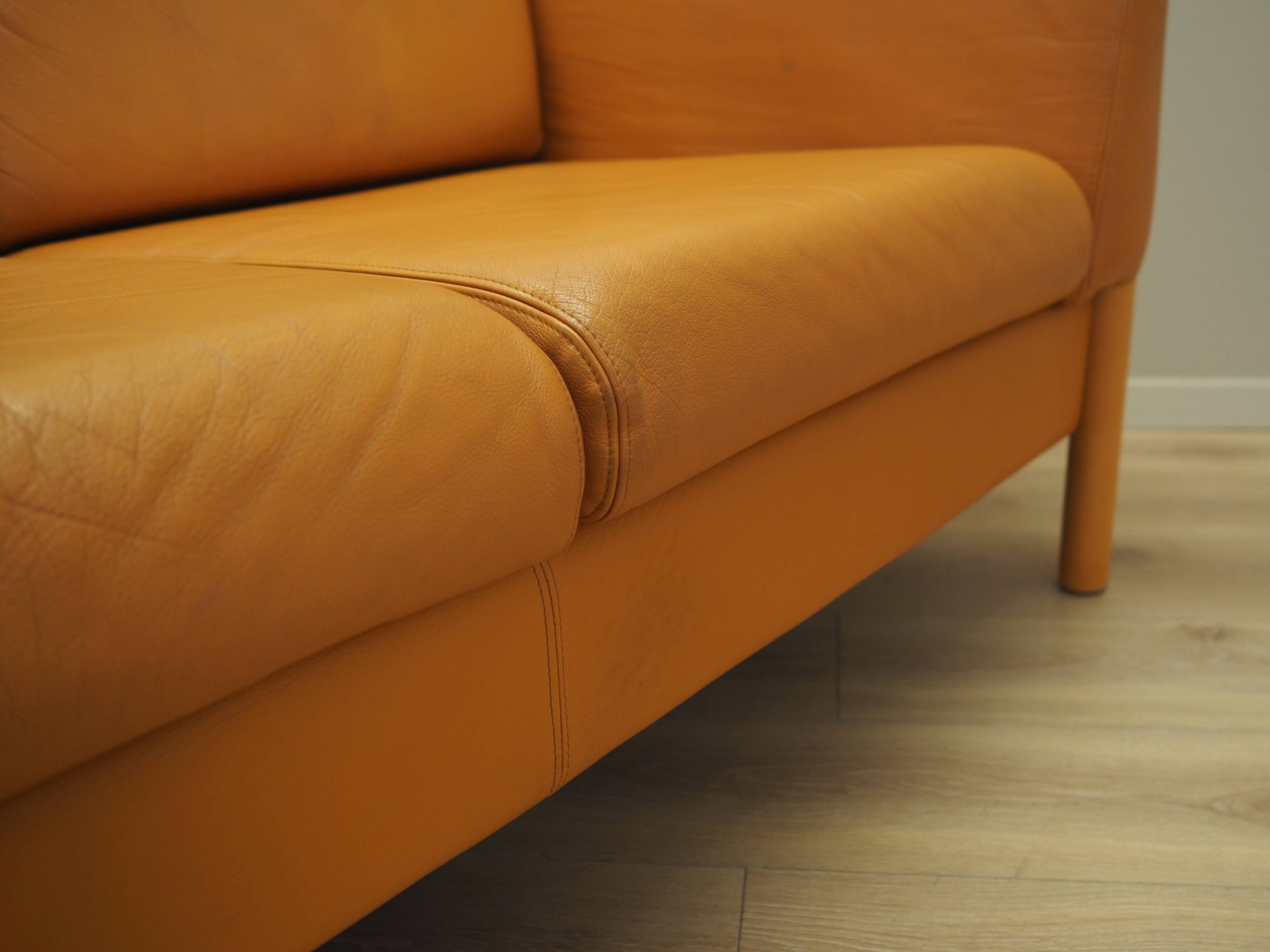 Orange leather sofa, Danish design, 1970s, production: Denmark