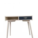 Mid-Century desk/console in dark blue and beige painted wood – Hungarian design from the 1960s.