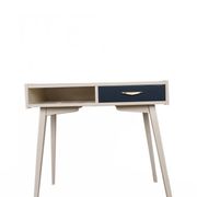 Mid-Century desk/console in dark blue and beige painted wood – Hungarian design from the 1960s.