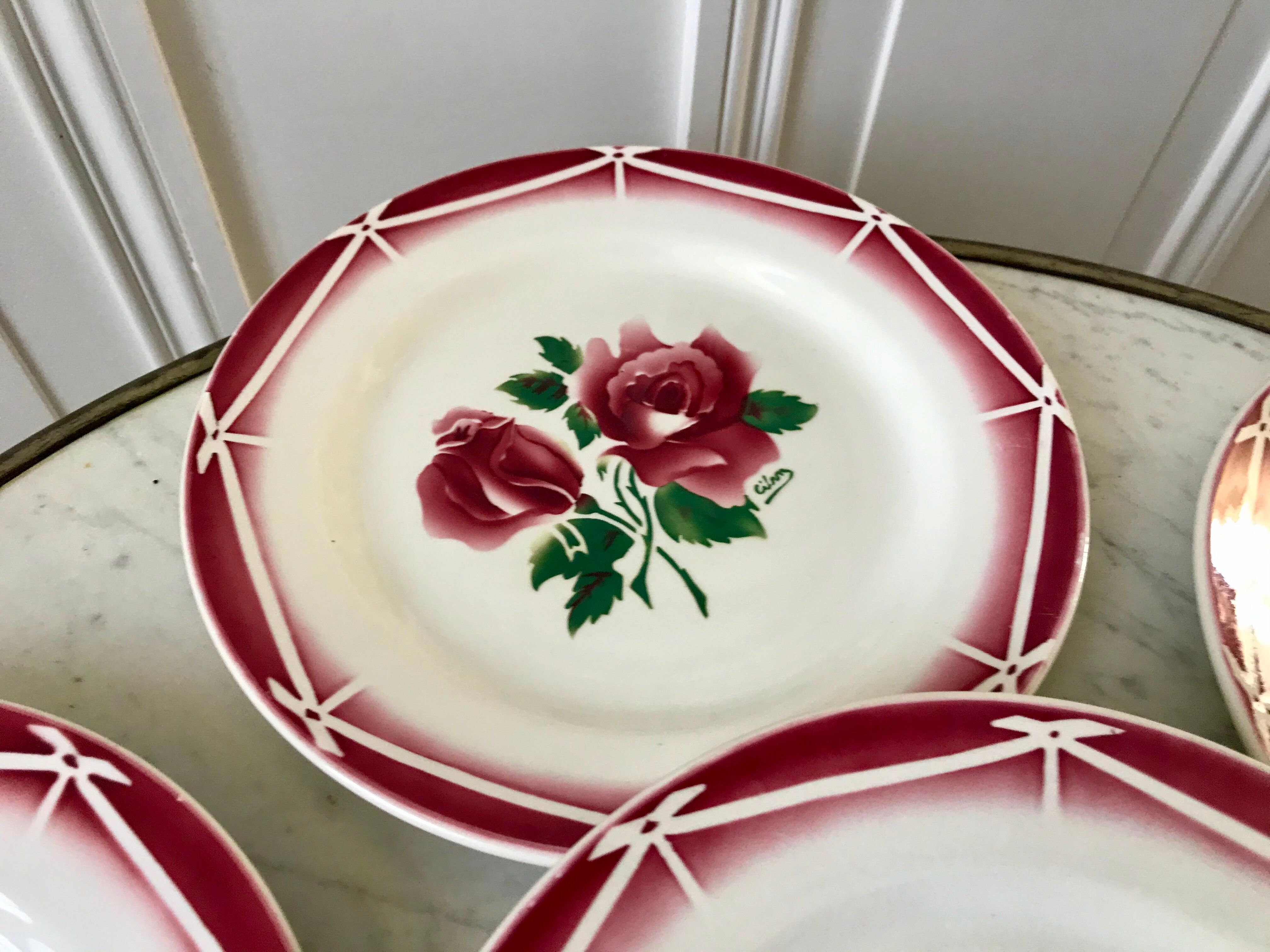 set of 6 dessert plates Digoin Sarreguemines model Cibon years 30-40