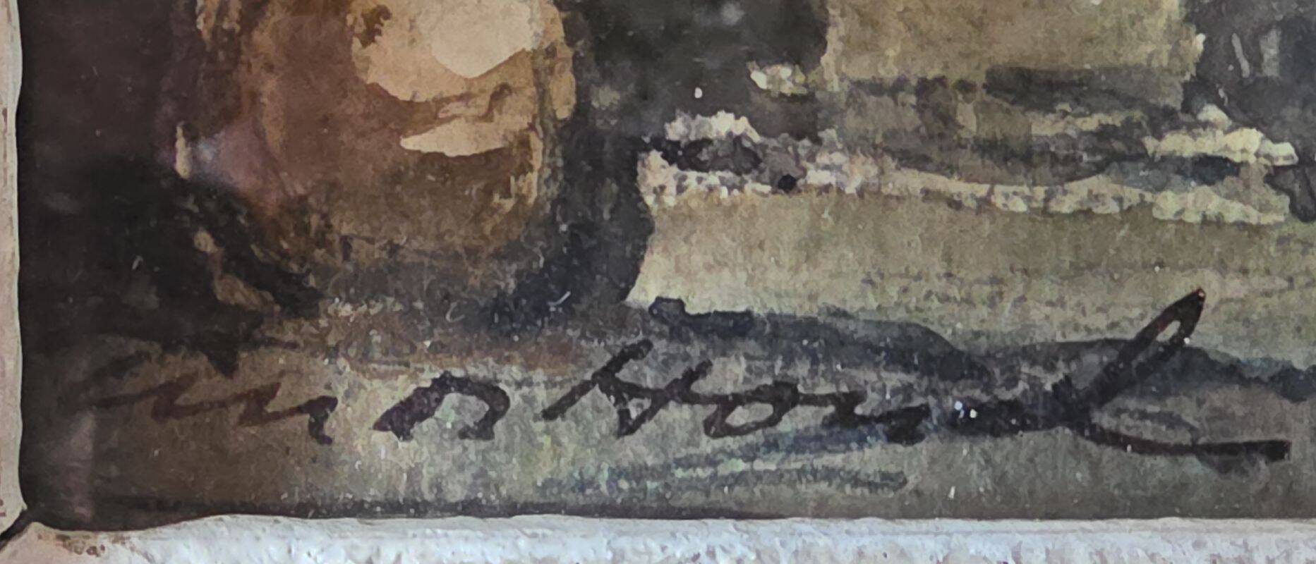 Claude HOUAL Watercolour No. 53 titled "Breton Interior" circa 1950