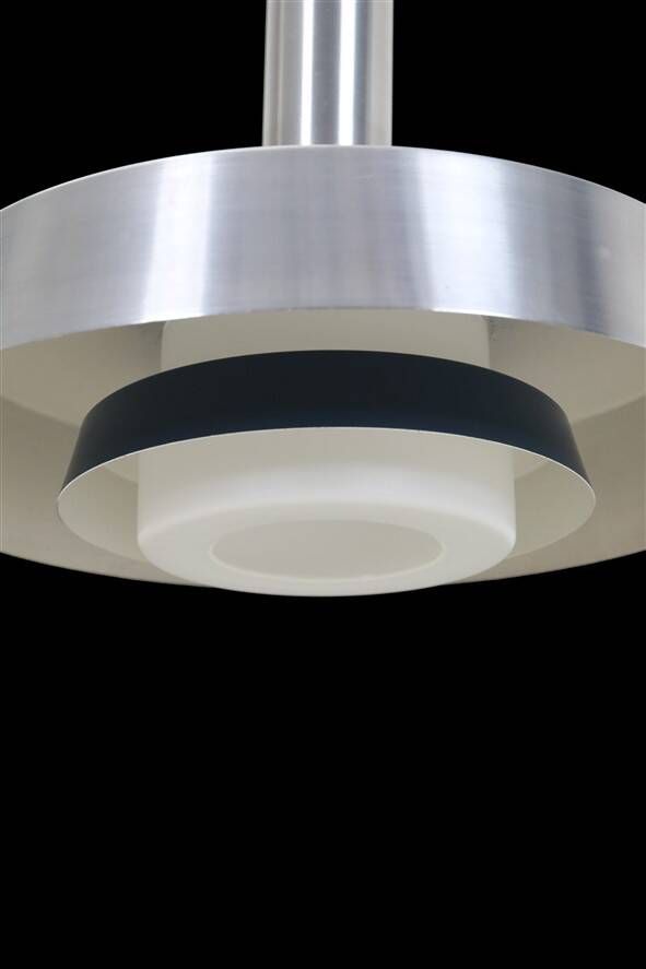 Rare pendant lamp / aluminum / opaline glass / Space Age / Mid-Century Danish Modern design / 1960s / 1970s