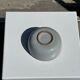Small white glazed ceramic bowl black edges
