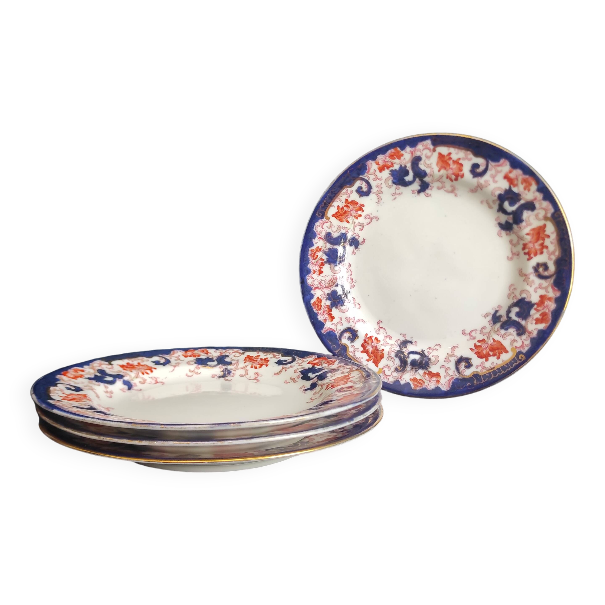 Ensemble de 4 assiettes à dessert antiques en porcelaine de Chine modèle Lisbon d'Adderley & Co