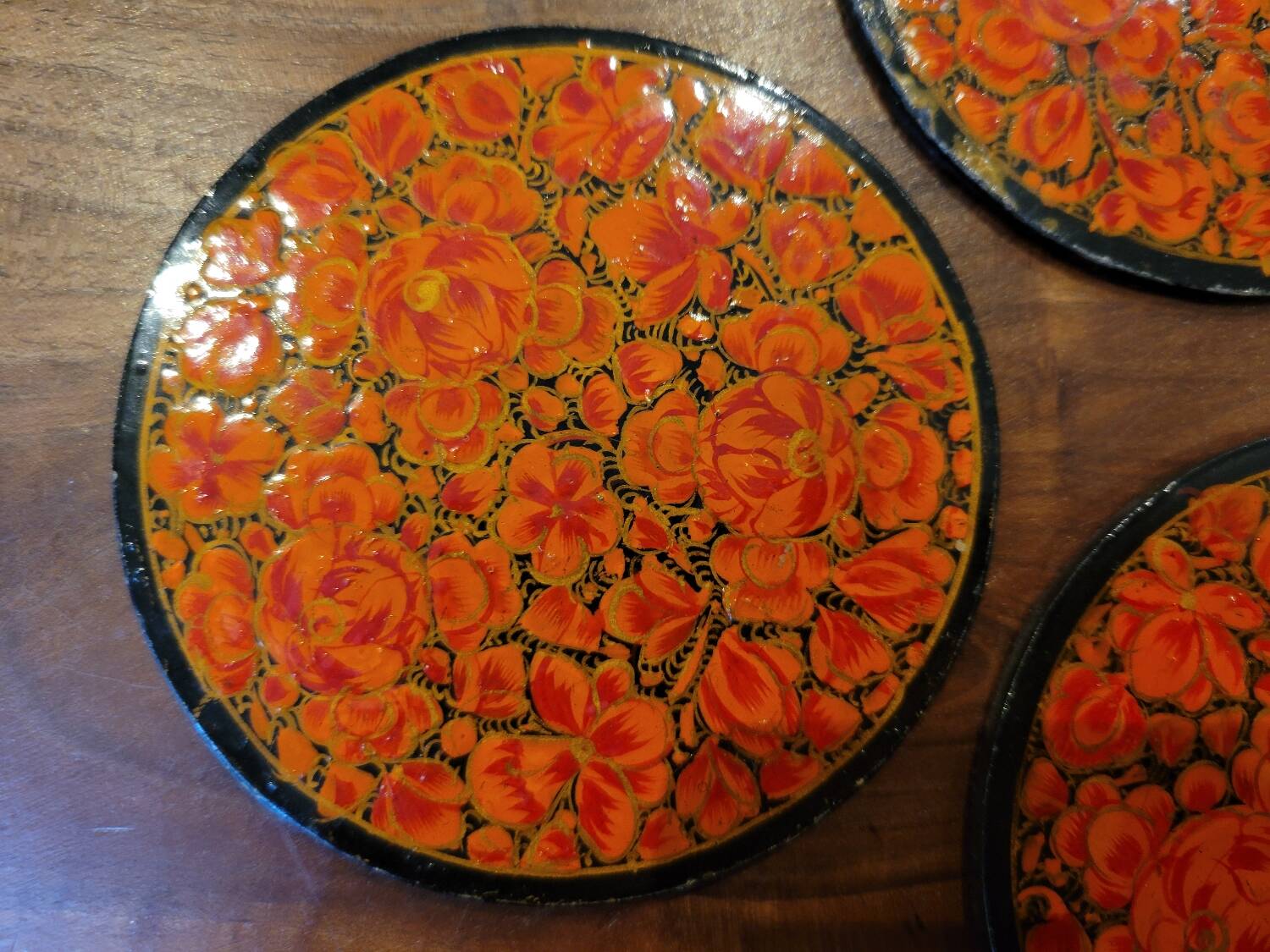 Under a painted wooden frame