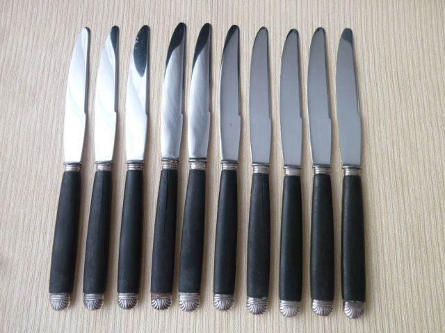 Set of 10 blackened wood handle cheese knives and stainless steel blade