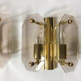 3 brass and vintage glass wall sconces