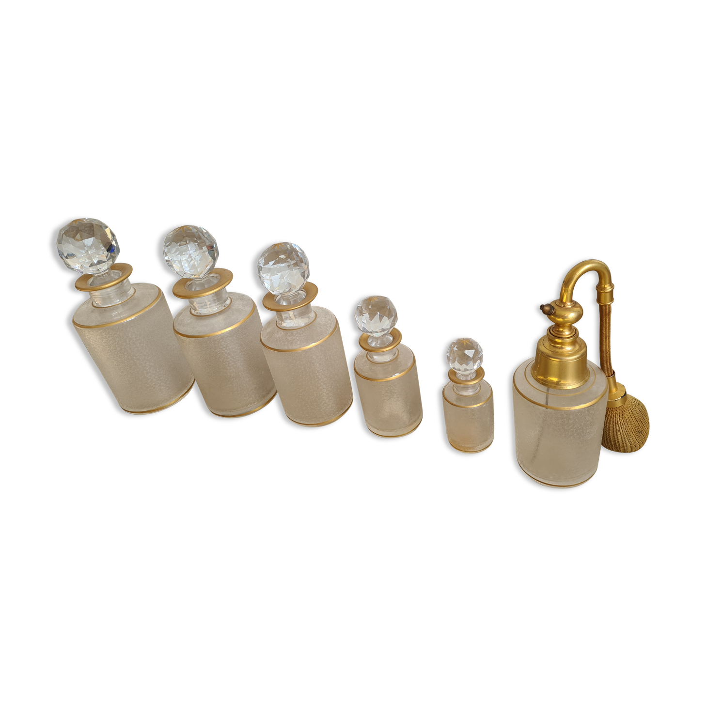 Lot 6 precious old glass bottles with Art Deco gilding La Samaritaine / vintage