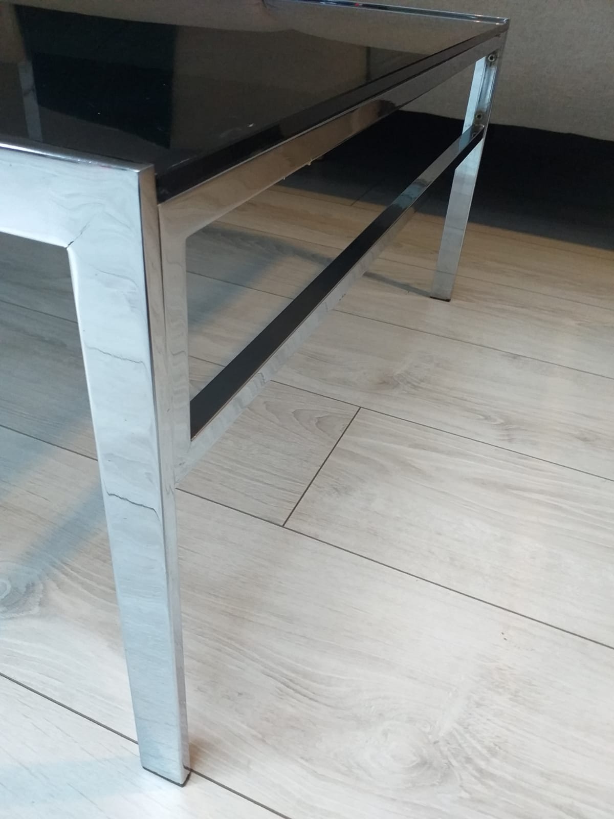 Coffee table chrome and smoked glass