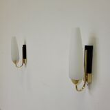 Pair of vintage Arlus wall lights in brass and opaline from the 60s