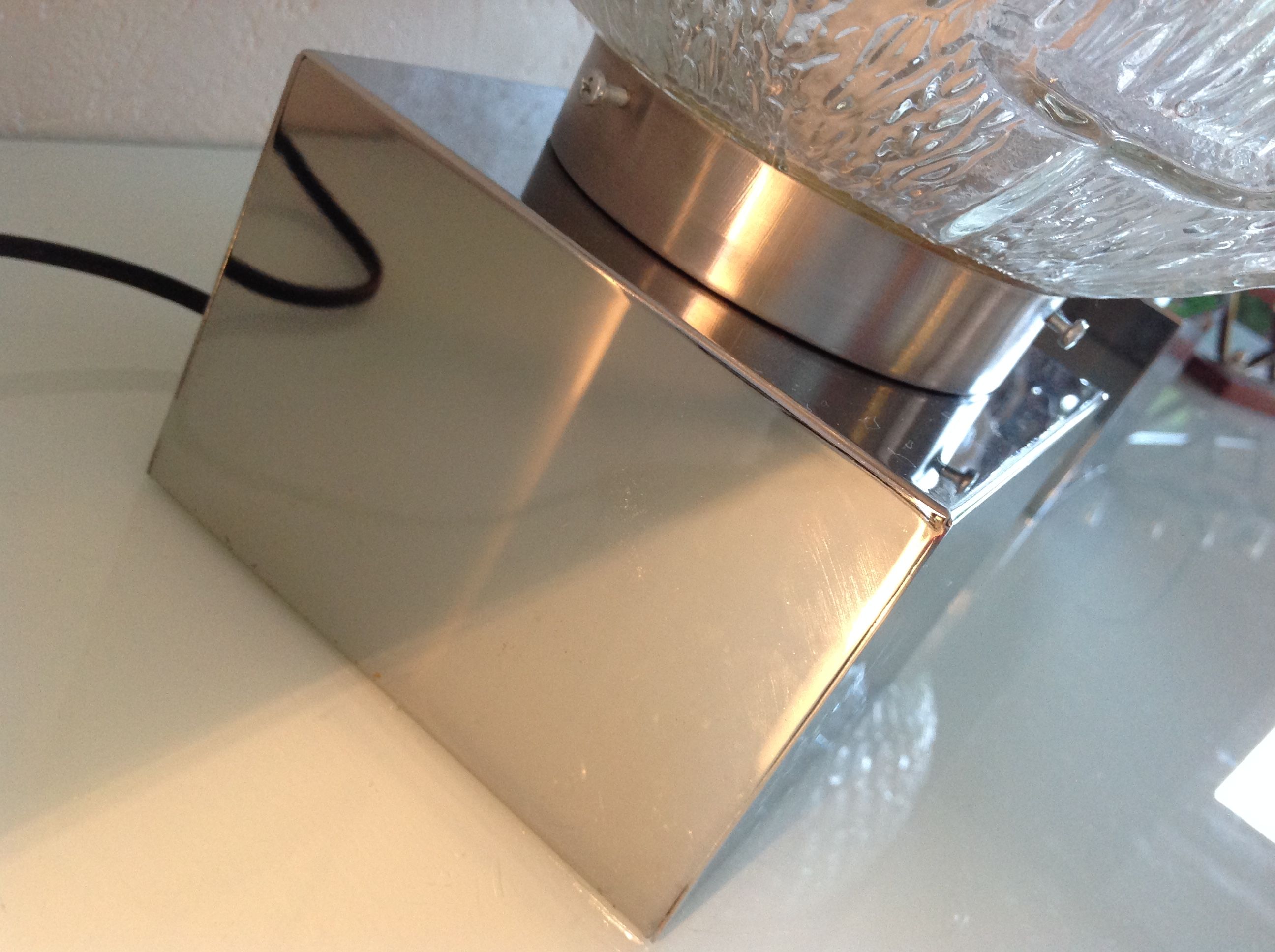 Pair of globe bedside lamps in glass and chrome/vintage metal 70-80