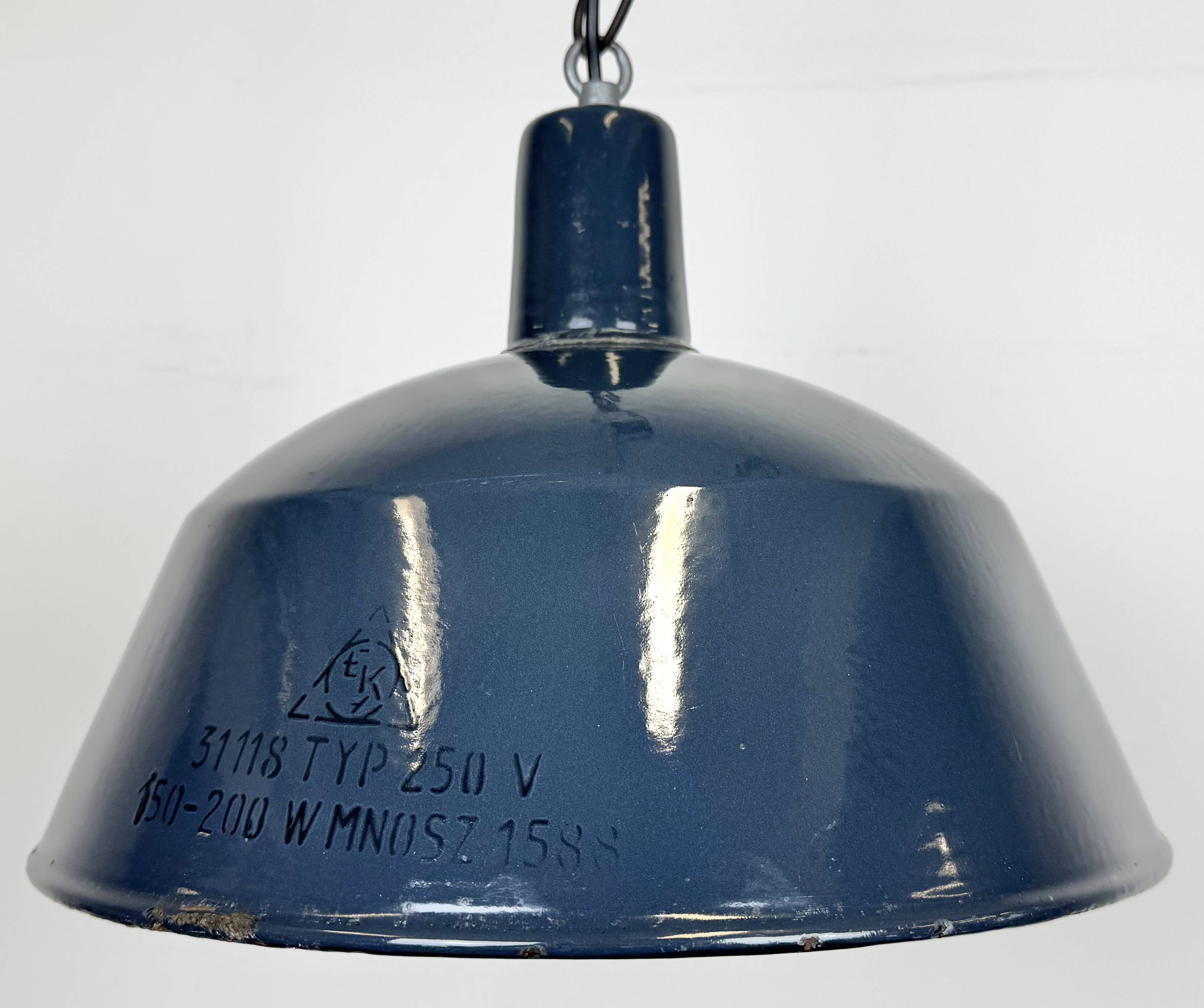 Industrial dark blue enamel pendant lamp from emax, 1960s