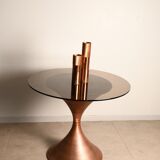 Copper table, smoked glass top from the 60s