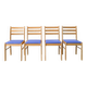 Ensemble de 4 chaises en pin massif, retapissées en laine, bleu océan, 1980