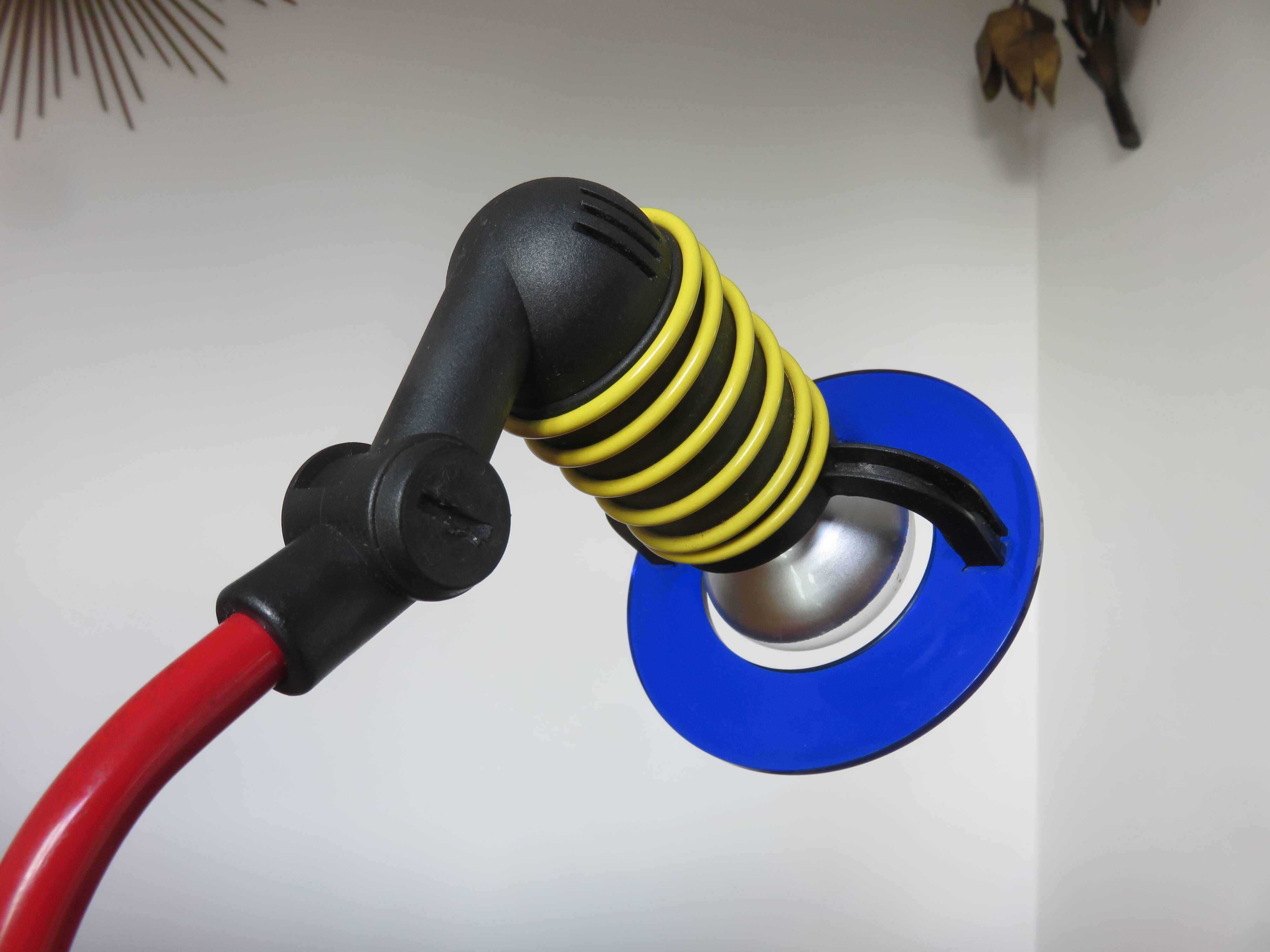 Spiral lamp in primary colours from the 80s Memphis era.